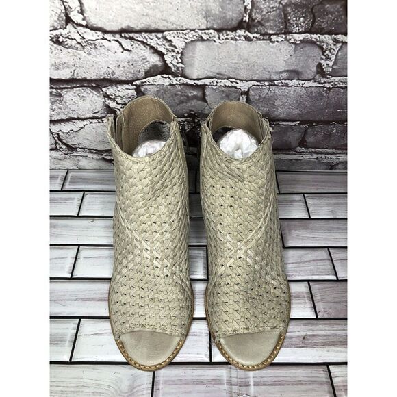 Sam Edelman Cooper Beige Leather Woven Block Heel Booties Women’s Sz 8M US/38EU - Picture 4 of 16